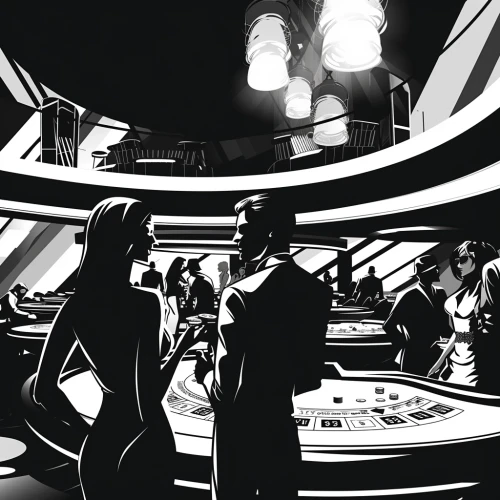 Man and woman standing in a casino by Midjourney
