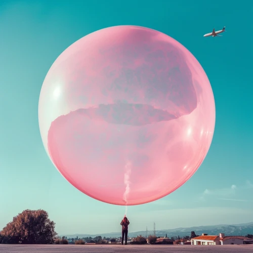 Person with a large pink balloon by Midjourney