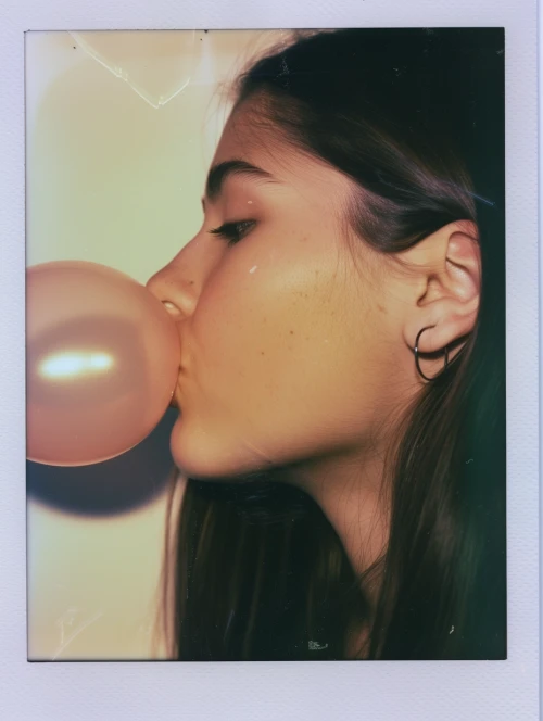 Girl blowing a bubble gum by Midjourney