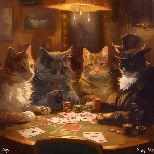 Group of cats playing poker by Midjourney