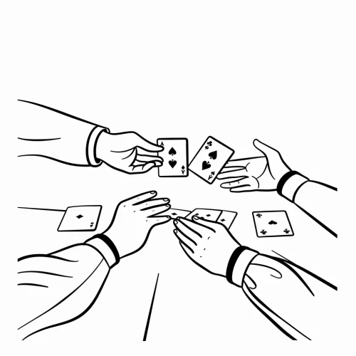 Black and white drawing of hands playing cards by Midjourney