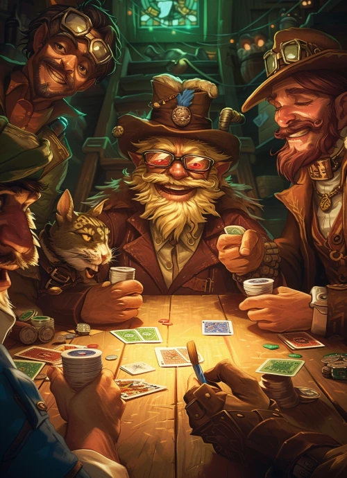 Group of men playing cards by Midjourney