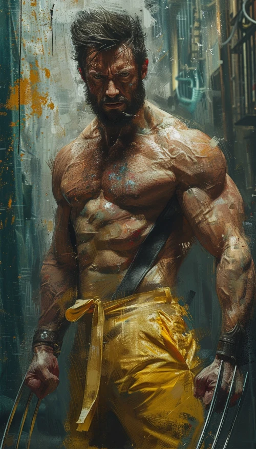Wolverine with beard and mustache by Midjourney