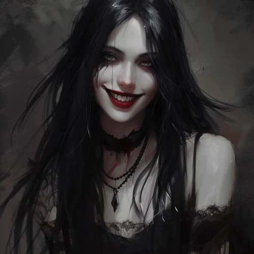 Woman with long black hair and makeup by Midjourney