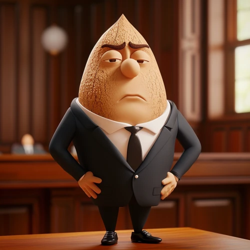 Cartoon character of an almond in a suit by Midjourney