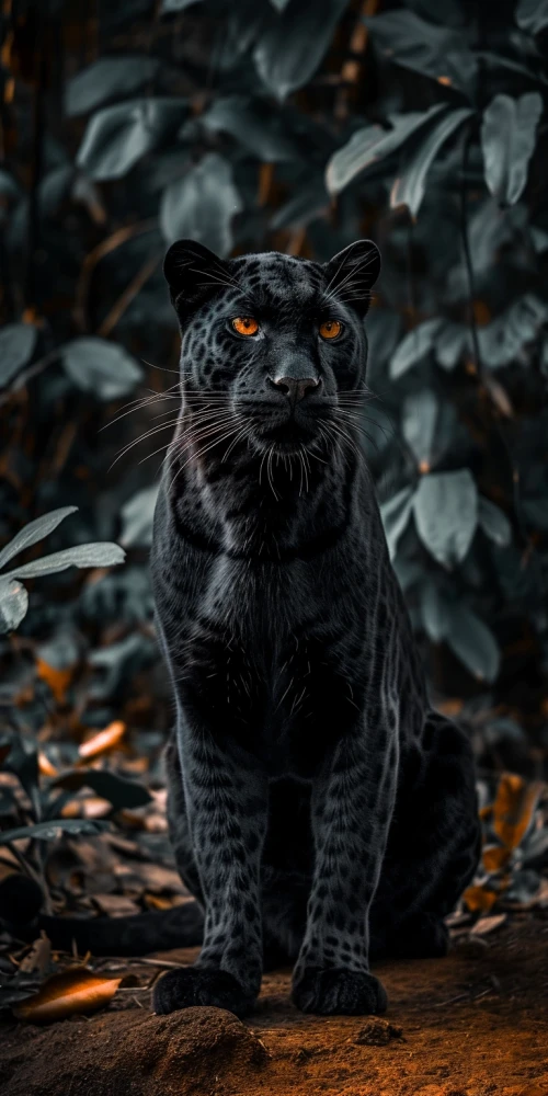 Black panther with orange eyes by Midjourney