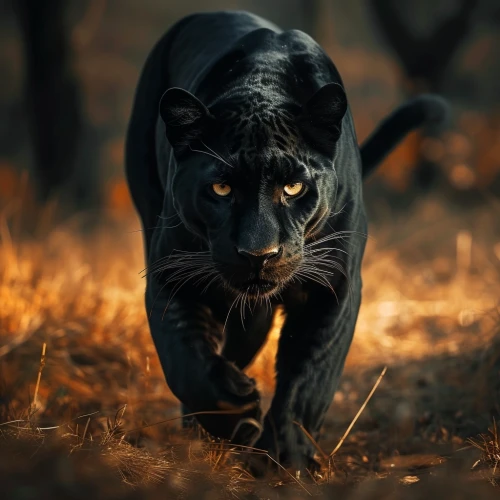 Black panther walking through grass by Midjourney