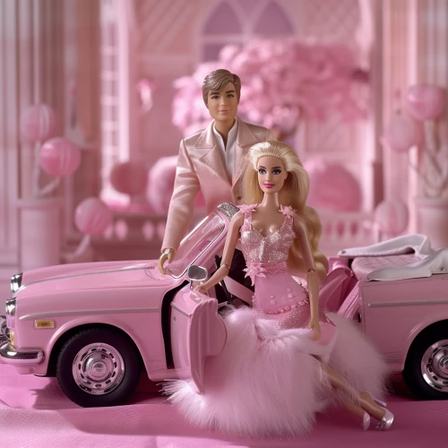 Barbie in a pink dress with a man by Midjourney
