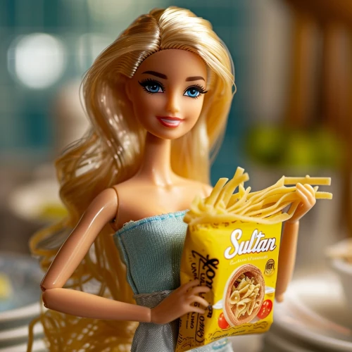 Doll holding a bag of pasta by Midjourney