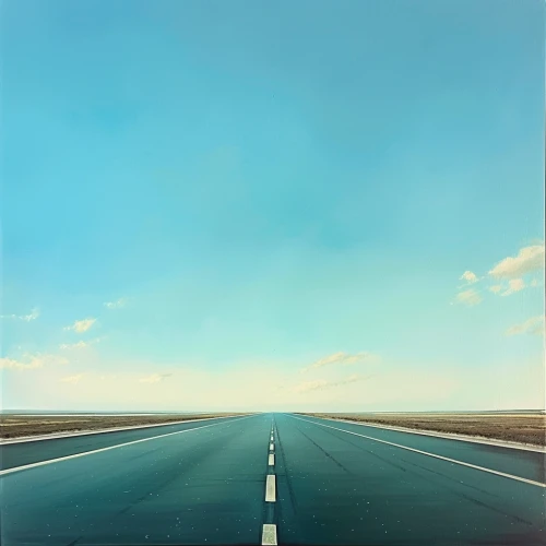 Road with white lines and a blue sky by Midjourney