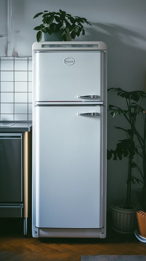 White refrigerator in a kitchen by Midjourney