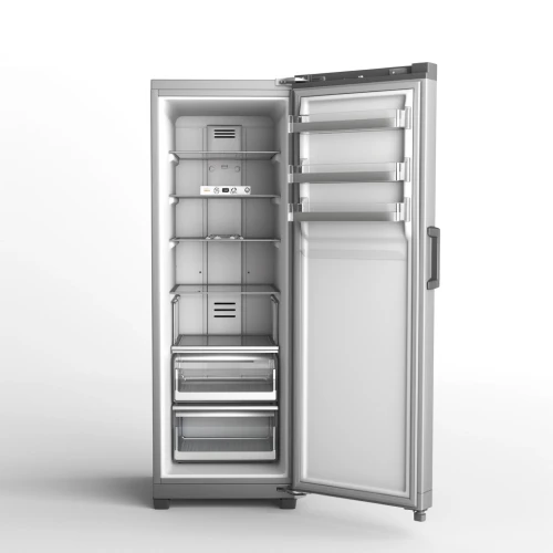 White refrigerator with shelves by Midjourney