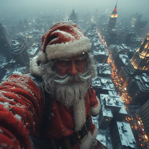 Man in a santa garment taking a selfie by Midjourney