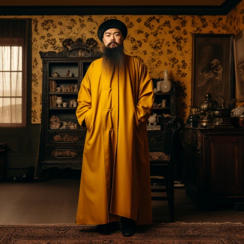 Man in a yellow robe by Midjourney