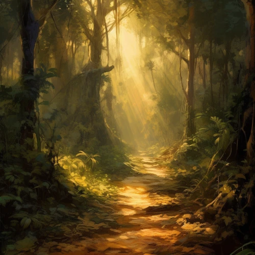 Path through a forest by Midjourney