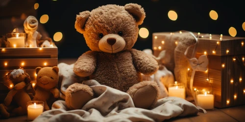 Teddy bear on a blanket by Midjourney