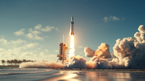 Rocket taking off from a launch pad by Midjourney