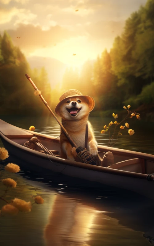 Shiba Inu dog in a boat by Midjourney