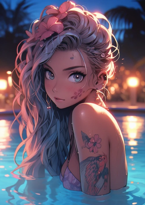Cartoon of a woman in a pool by Midjourney