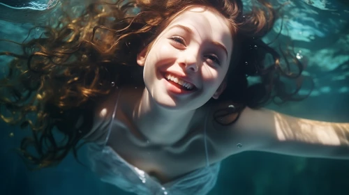 Woman swimming underwater by Midjourney