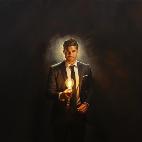 Man holding a light bulb by Midjourney