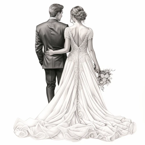 Drawing of a man and woman in a wedding dress by Midjourney