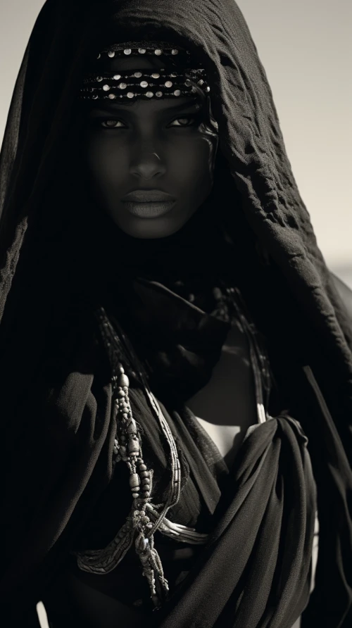 Portrait of beduin woman in a desert by Midjourney