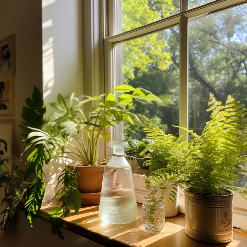 Window sill with plants on it by Midjourney