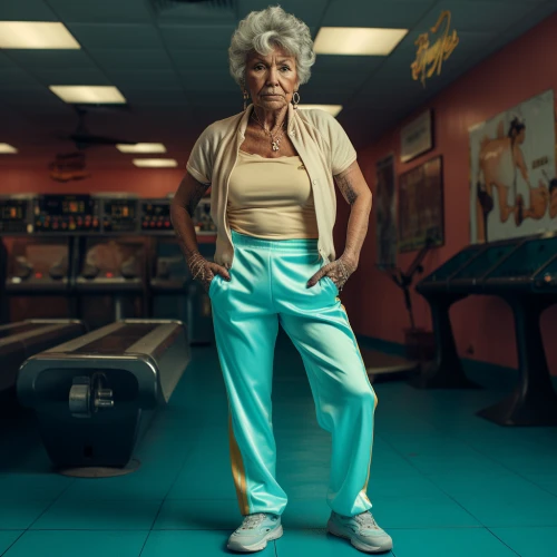 Old woman posing in the gym by Midjourney