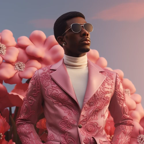 Model man an in a pink jacket and sunglasses by Midjourney