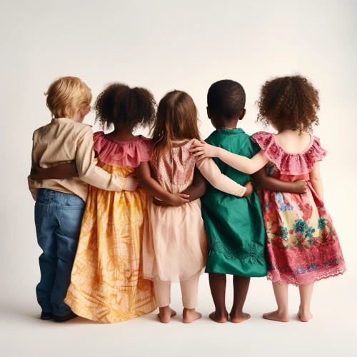 Children of different races standing together by Midjourney