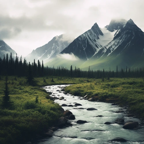 Alaska mountain view photography by Midjourney