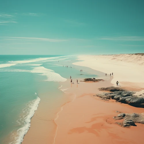 People walking on the ocean beach by Midjourney