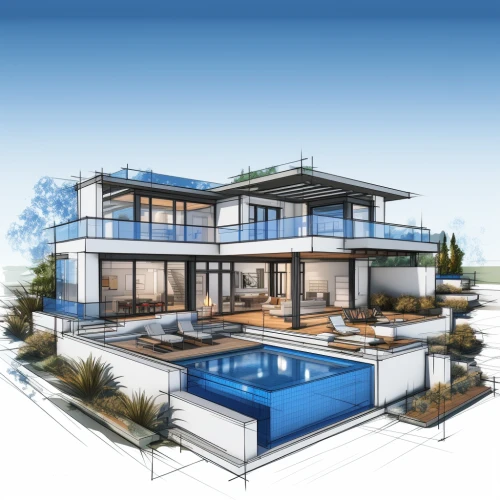 Blueprint of a house with a pool by Midjourney