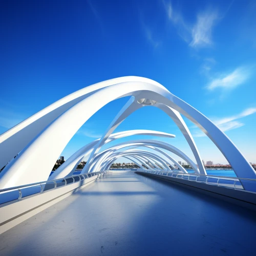 Modern white bridge with arches by Midjourney