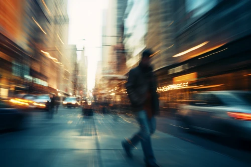 Blurry photo of a man walking on a street by Midjourney
