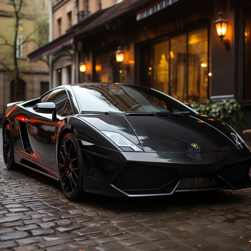 Black Lamborghini Gallardo parked near the restaurant by Midjourney