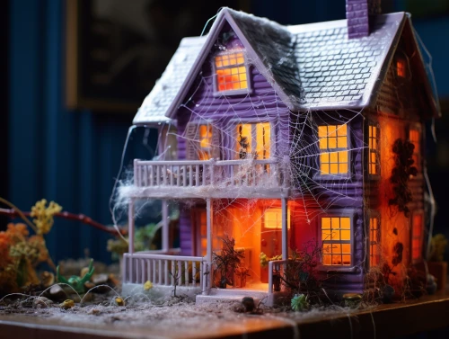 Toy house with a spider web by Midjourney