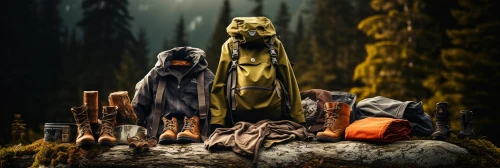 Photo of outdoor clothing on the stone in the forest by Midjourney