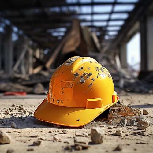 Hard yellow safety cap at construction site by Midjourney