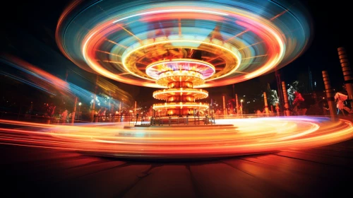 Long exposure carousel lights by Midjourney