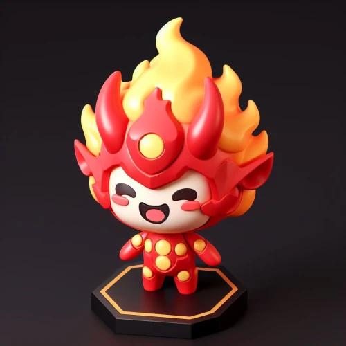 Toy figurine of a cartoon character with flames by DALL-E