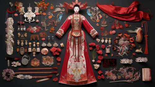 Chinese doll Qingyi and items from Peking opera by Midjourney