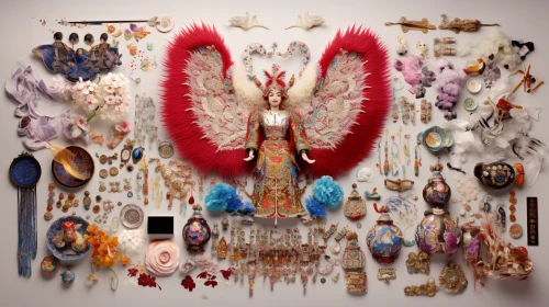 Сollection of accessories for Chinese doll with wings by Midjourney