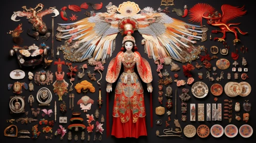 Chinese doll and various objects by Midjourney