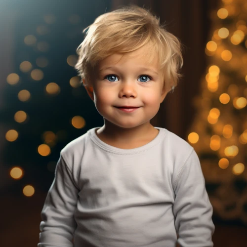 Cute baby smiling in a front of Christmas themed background by Midjourney