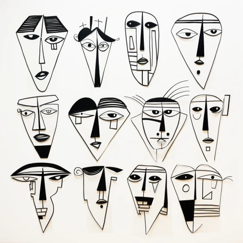 Picasso style black and white art faces by Midjourney
