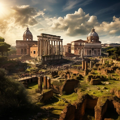 Ruins of ancient Roman buildings by Midjourney