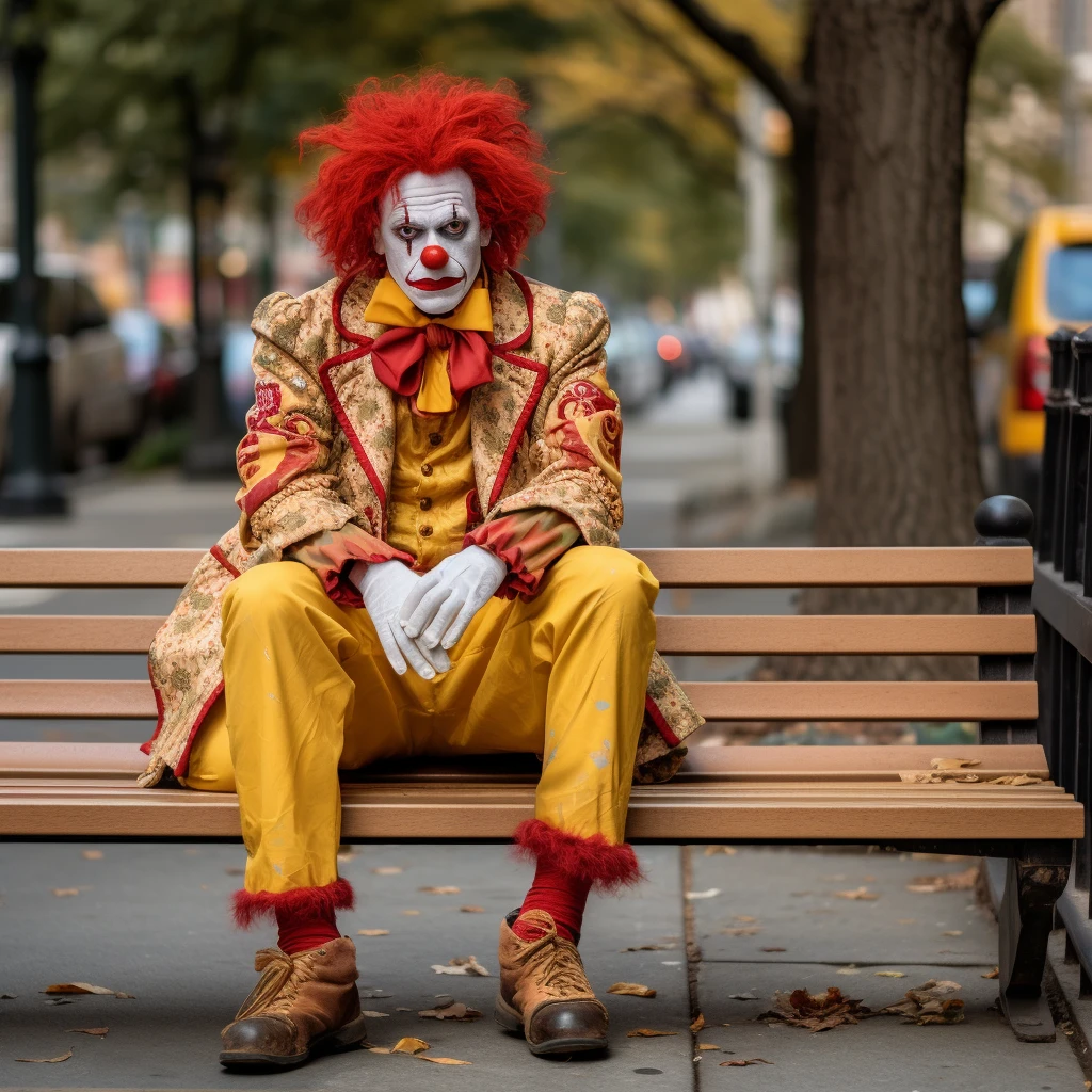 Clown sitting on a bench – Midjourney Prompt