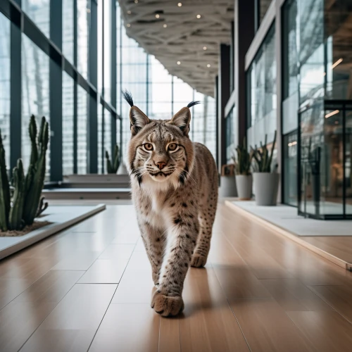 Lynx walking on a wood floor by Midjourney